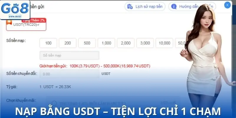 Nạp bằng USDT - Nhận ngay ưu đãi +2%
